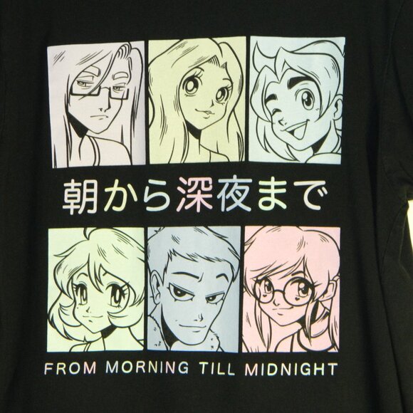 Japanese Anime From Morning Till Midnight Series Men’s Black T-Shirt Size Large - Picture 3 of 5